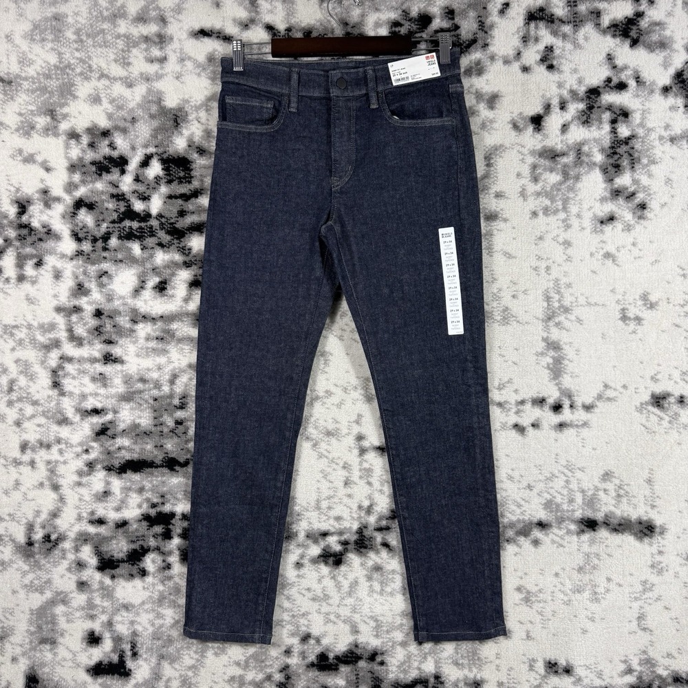 New Uniqlo Jeans Mens Size 29x28 Skinny Tapered Stretch Dark Wash Mid Rise